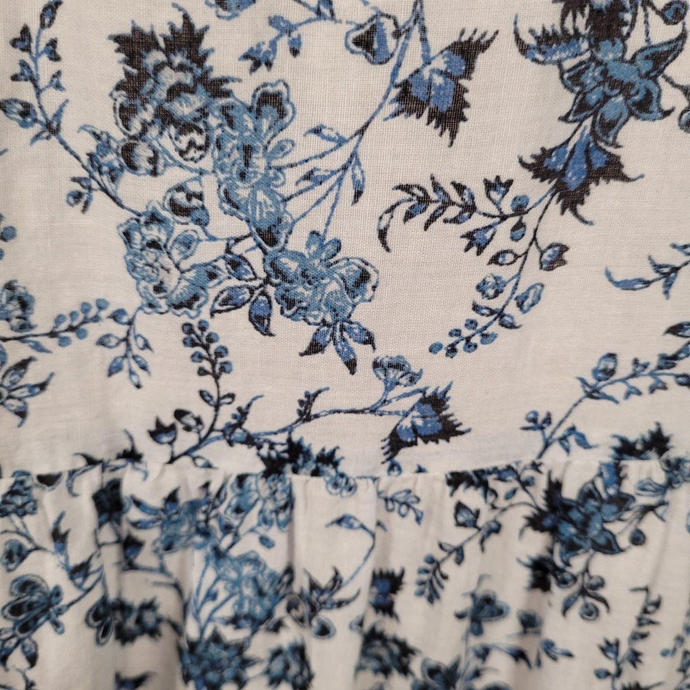 Max Studio Blue Floral Cotton Tiered Midi Dress Cottagecore Boho Coastal Prairie - Picture 3 of 7